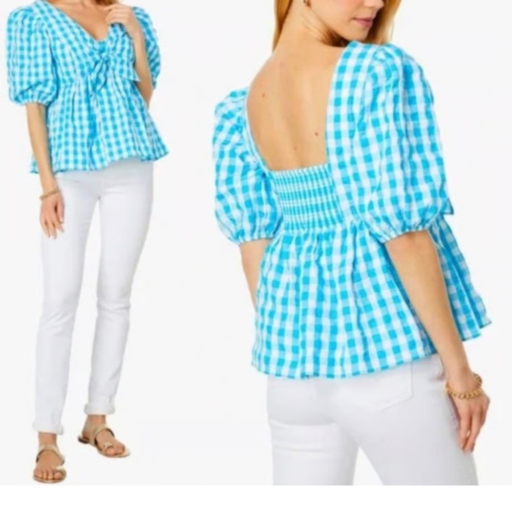 NWT 2- Sizes Lilly Pulitzer Checkered Top Sarafina Short Sleeve
